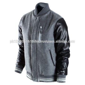 Chaqueta universitaria de polar con mangas de cuero para hombres y mujeres